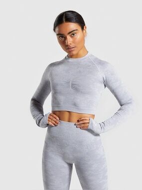 Gymshark Camo Ruched Long-Sleeve Crop